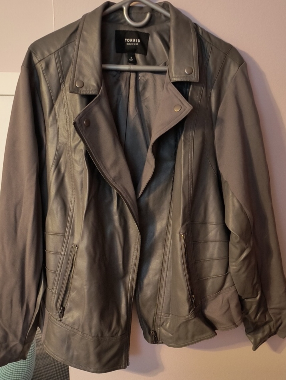 torrid Gray Faux Leather Moto Jacket with Zip Pockets